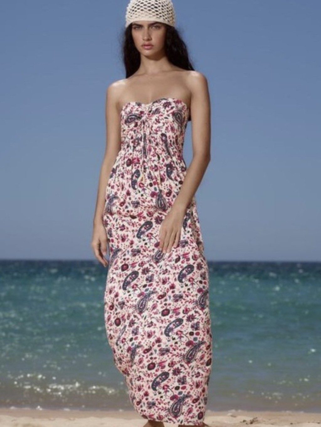 Zara Strapless Paisley Floral Print Dress